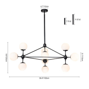 Chandelierias-10-Light Molecule Milky Frosted Glass Globe Chandelier-Chandeliers-Black-10 Bulbs