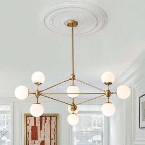 Chandelierias-10-Light Molecule Milky Frosted Glass Globe Chandelier-Chandeliers-Brass-10 Bulbs