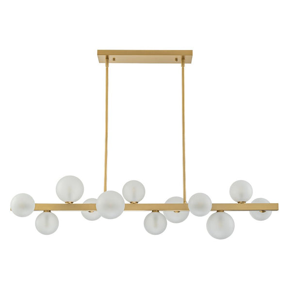 Chandelierias-12-Light Dining Ground Glass Globes Linear Chandelier-Chandeliers-Brass-