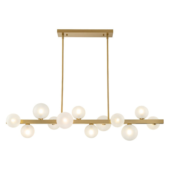 Chandelierias-12-Light Dining Ground Glass Globes Linear Chandelier-Chandeliers-Brass-