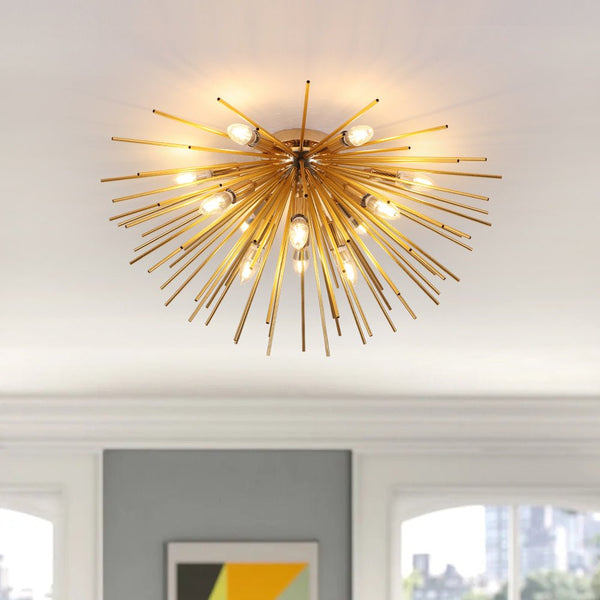 Chandelierias-12-Light Sunburst Flush Mount Ceiling Light-Flush Mount-Gold-