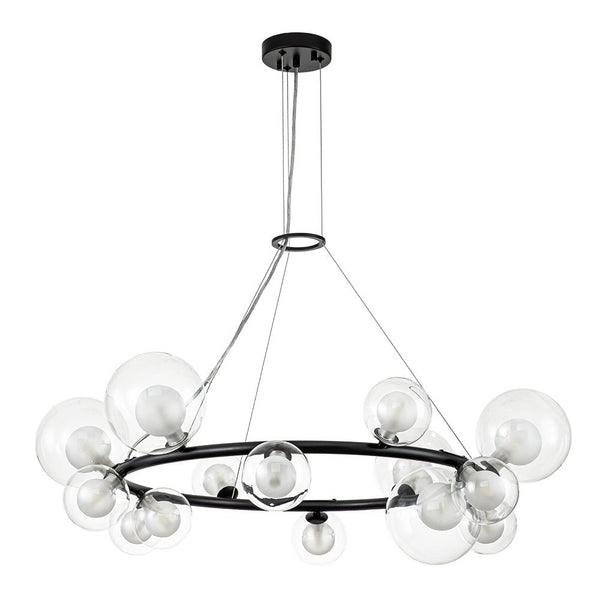 Chandelierias-14-Light Wagon Wheel Tiered Glass Bubble Chandelier-Chandeliers-Black-