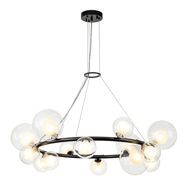 Chandelierias-14-Light Wagon Wheel Tiered Glass Bubble Chandelier-Chandeliers-Black-