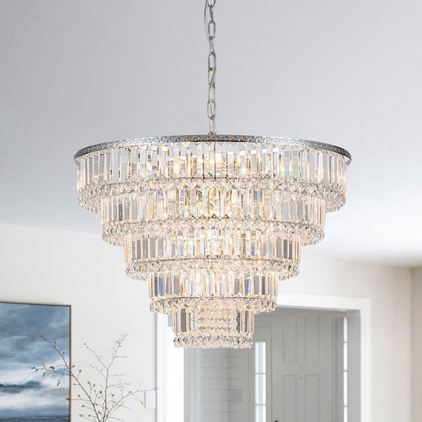 Chandelierias-17-Light Luxury Faceted Crystal Fringe Tiered Chandelier-Chandeliers-Chrome (Pre-order & Arrive in 3 Weeks)-