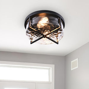 Chandelierias-2-Light Drum Shaped Hammer Glass Flush Mount-Flush Mount--