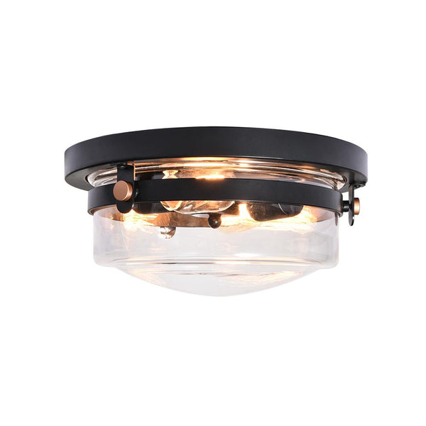 Chandelierias-2-Light Matte Black Drum Flush Mount-Flush Mount--