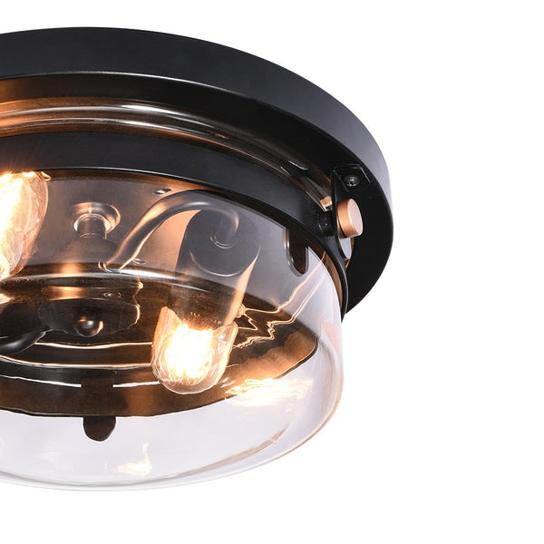 Chandelierias-2-Light Matte Black Drum Flush Mount-Flush Mount--