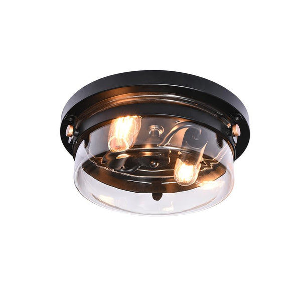 Chandelierias-2-Light Matte Black Drum Flush Mount-Flush Mount--