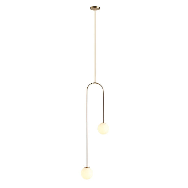 Chandelierias-2-Light Mid-Century Hanging Glass Globe Pendant-Pendant-Brass-