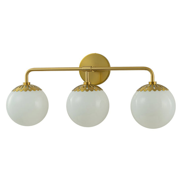 Chandelierias-3-Light Bathroom Opal Glass Globes Vanity Light-Wall Light-Brass (Pre-order)-