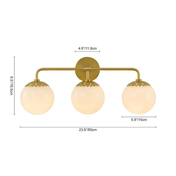 Chandelierias-3-Light Bathroom Opal Glass Globes Vanity Light-Wall Light-Brass (Pre-order)-