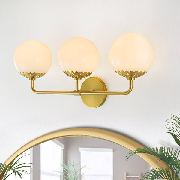 Chandelierias-3-Light Bathroom Opal Glass Globes Vanity Light-Wall Light-Brass (Pre-order)-