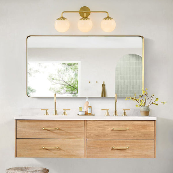 Chandelierias-3-Light Bathroom Opal Glass Globes Vanity Light-Wall Light-Brass (Pre-order)-