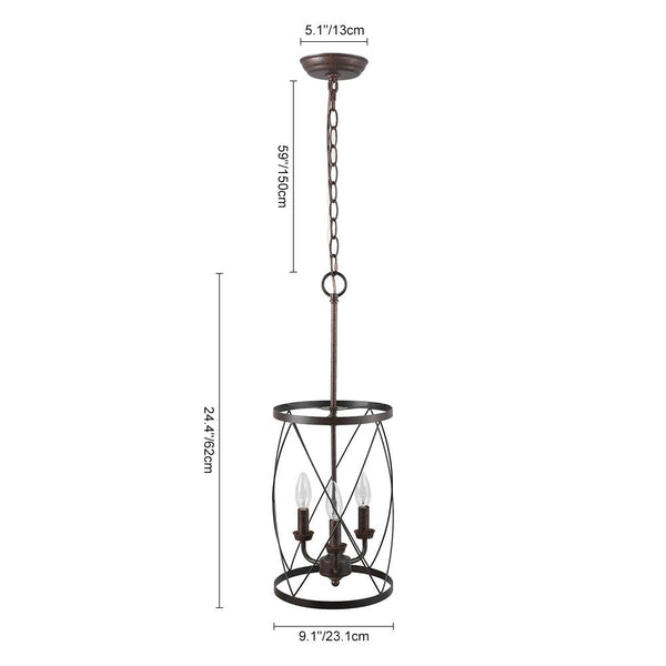 Chandelierias-3-Light Black Rustic Drum Pendant Chandelier-Chandelier--