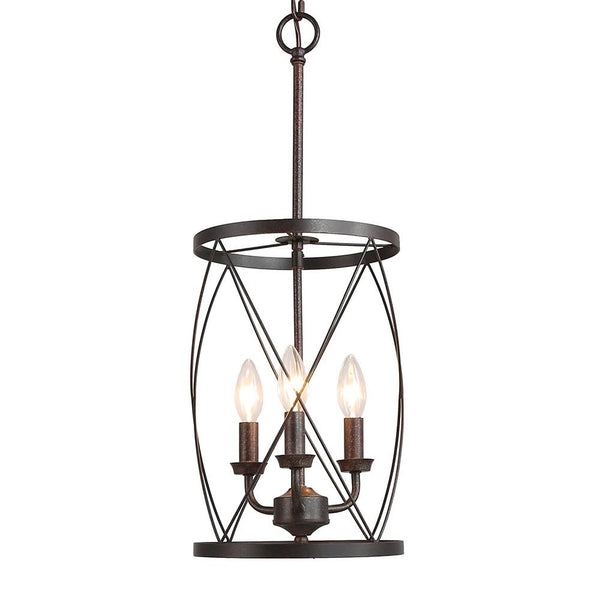 Chandelierias-3-Light Black Rustic Drum Pendant Chandelier-Chandelier--