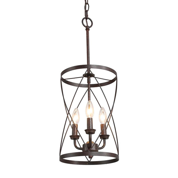 Chandelierias-3-Light Black Rustic Drum Pendant Chandelier-Chandelier--