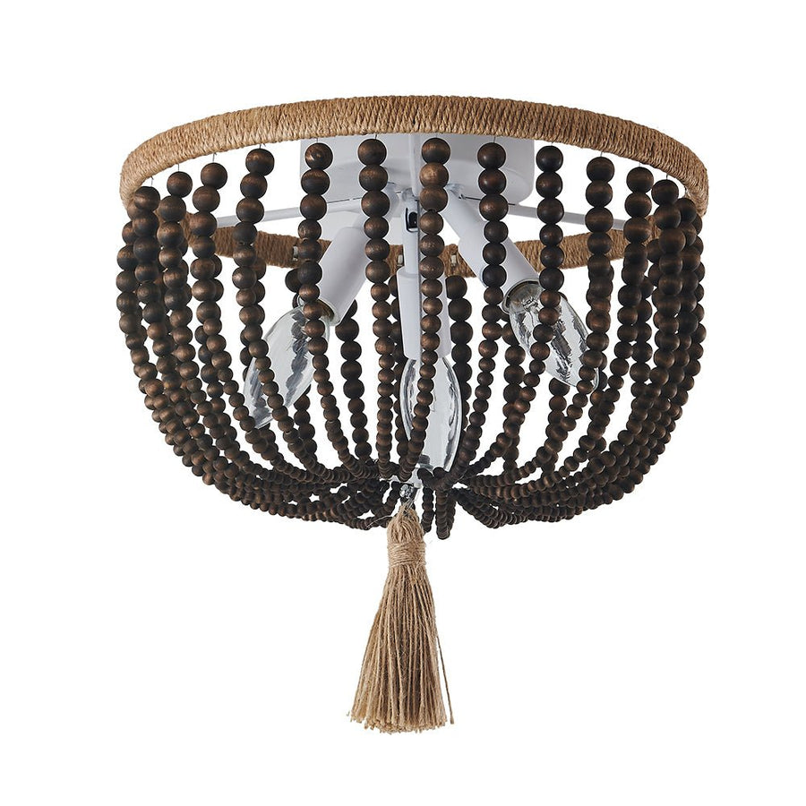 Chandelierias-3-Light Bowl Semi Flush Mount With Beads Accents-Flush Mount-Brown & Wood-