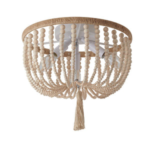 Chandelierias-3-Light Bowl Semi Flush Mount With Beads Accents-Flush Mount-Creamy & Wood-