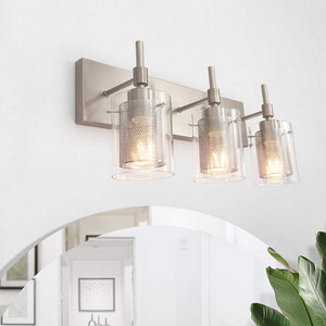 Chandelierias-3-Light Brushed Nickel Vanity Light-Wall Light-Nickel-