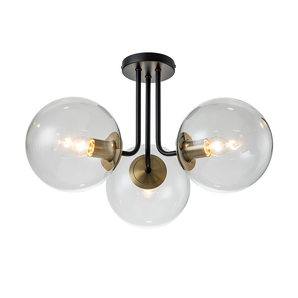 Modern 3-Light Clear Glass Globe Semi-Flush Mount | Chandelerias ...