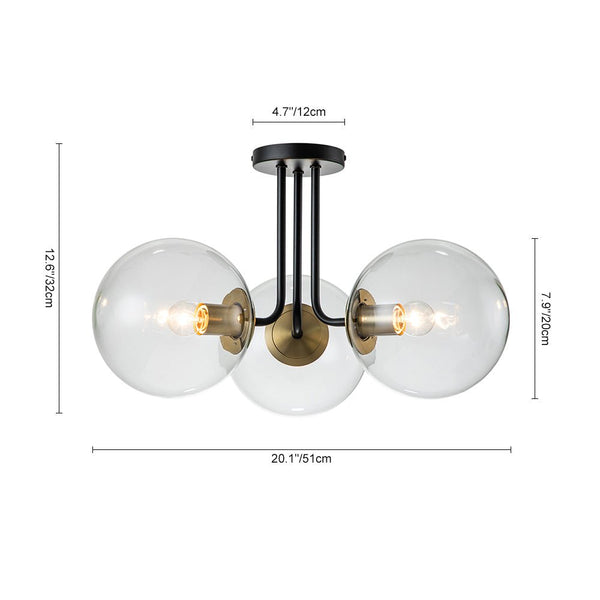 Chandelierias-3-Light Clear Glass Globe Semi-Flush Mount-Semi Flush--