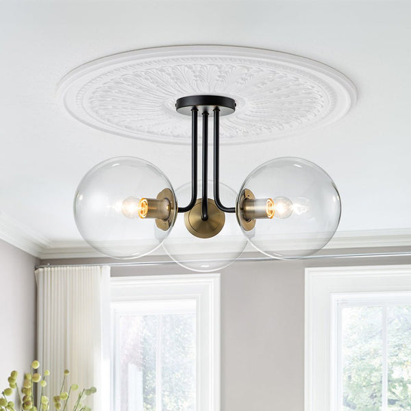 Chandelierias-3-Light Clear Glass Globe Semi-Flush Mount-Semi Flush--