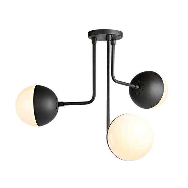 Chandelierias-3-Light Glass Globe Semi-Flush Ceiling Light-Semi Flush-3 Bulbs-Black