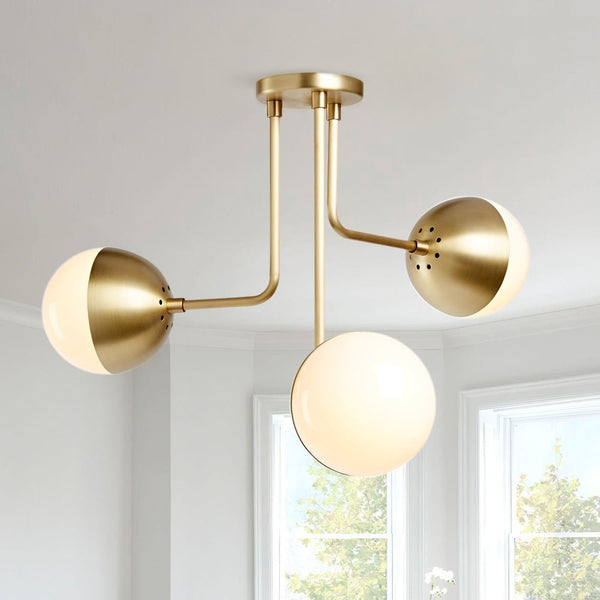 Chandelierias-3-Light Glass Globe Semi-Flush Ceiling Light-Semi Flush-3 Bulbs-Brass