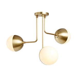 Chandelierias-3-Light Glass Globe Semi-Flush Ceiling Light-Semi Flush-3 Bulbs-Brass
