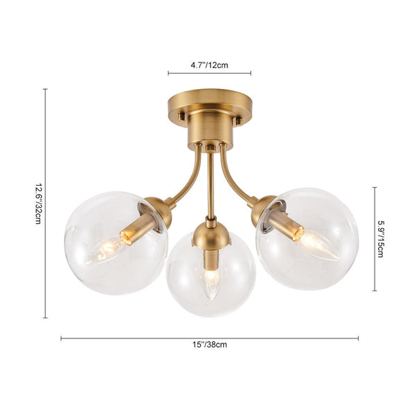 Chandelierias-3-Light Glass Globe Semi-Flush Mount-Semi Flush--