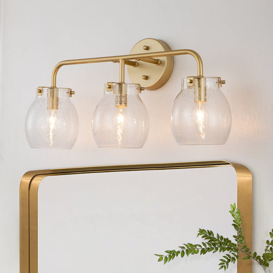 Chandelierias-3-Light Gold Seeded Glass Vanity Light-Wall Light--