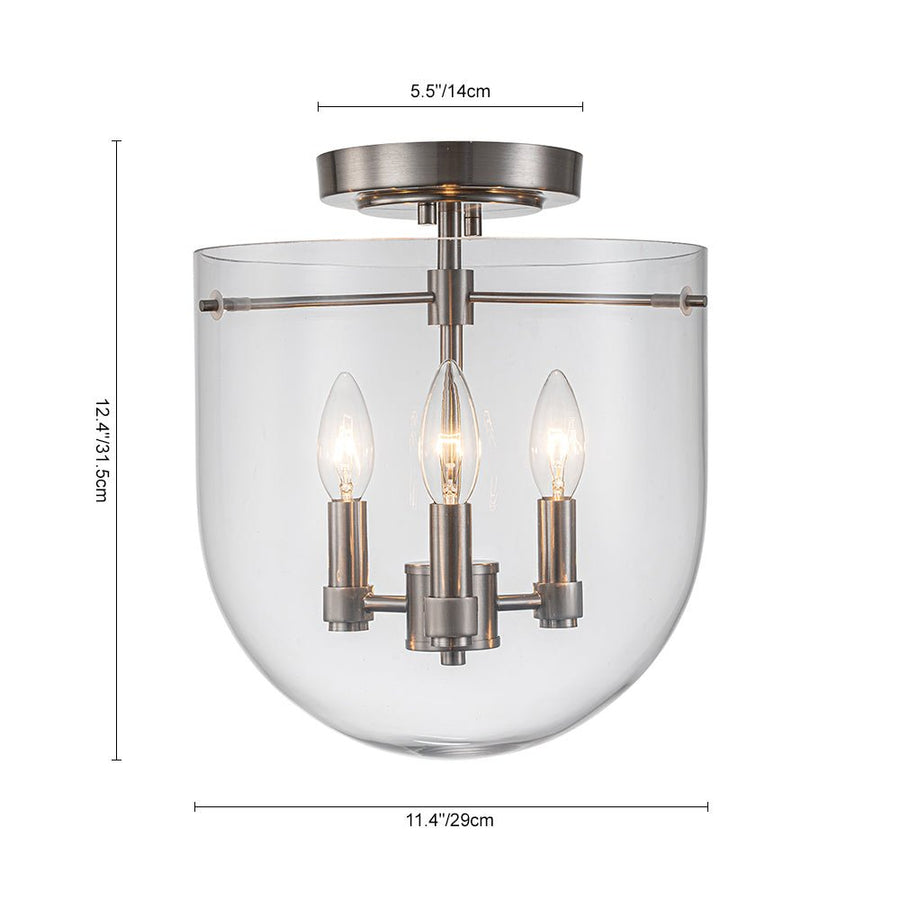 Chandelierias-3-Light Modern Clear Bell Glass Shade Semi-flush Mount-Semi Flush-Nickel-
