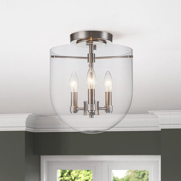 Chandelierias-3-Light Modern Clear Bell Glass Shade Semi-flush Mount-Semi Flush-Nickel-