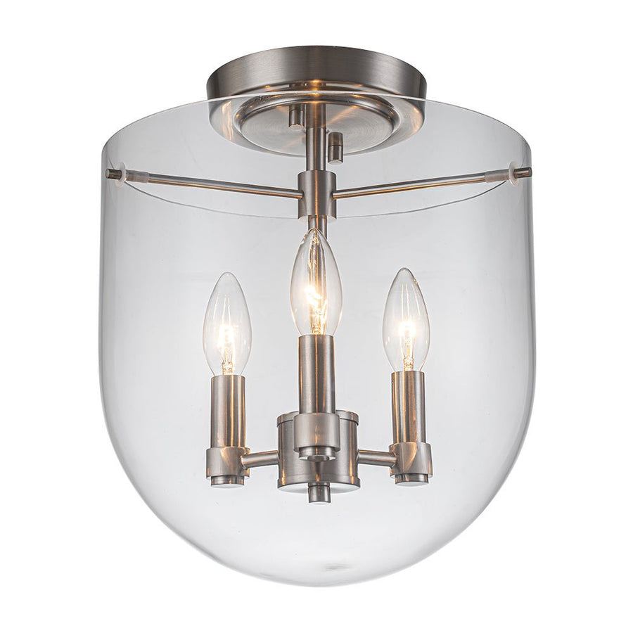 Chandelierias-3-Light Modern Clear Bell Glass Shade Semi-flush Mount-Semi Flush-Nickel-