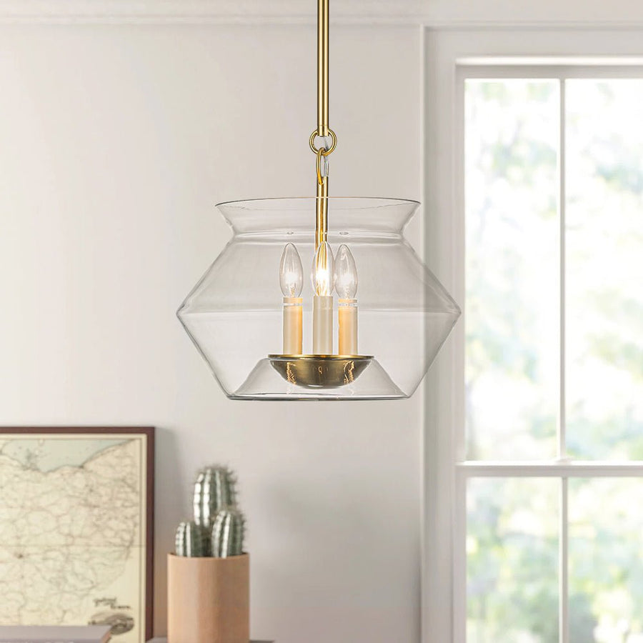 Chandelierias-3-Light Modern Clear Glass Pot Kitchen Island Pendant-Pendant-Brass-