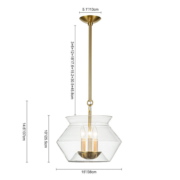 Chandelierias-3-Light Modern Clear Glass Pot Kitchen Island Pendant-Pendant-Brass-