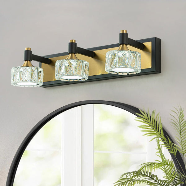 Chandelierias-3-Light Modern Dimmable LED Black & Brass Crystal Vanity Light-Wall Light-3-Light-