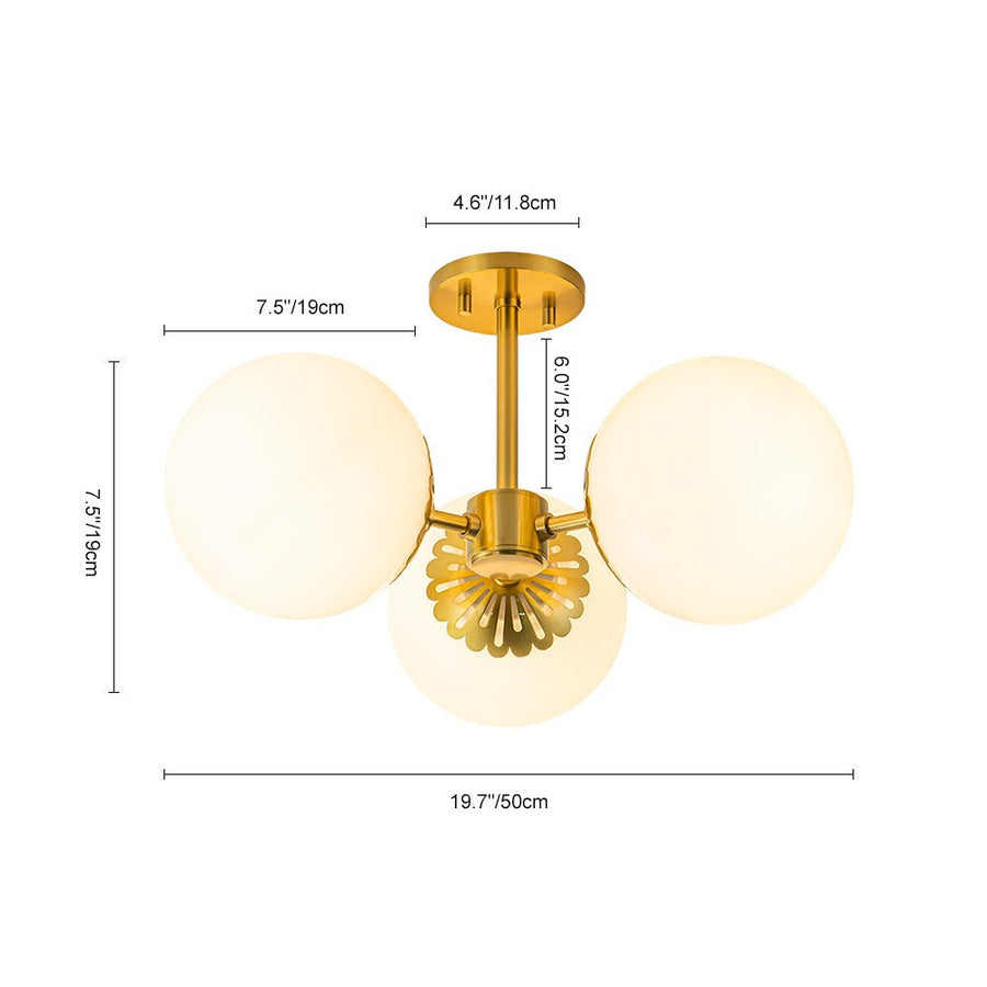Chandelierias-3-Light Modern Dimmable Opal Glass Globe Semi-Flush Mount-Semi Flush-Brass (Pre-order)-