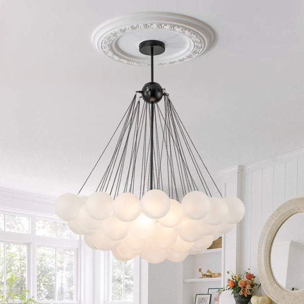 Chandelierias-3-Light Modern Frosted Glass Cluster Bubble Chandelier-Chandeliers-Black-