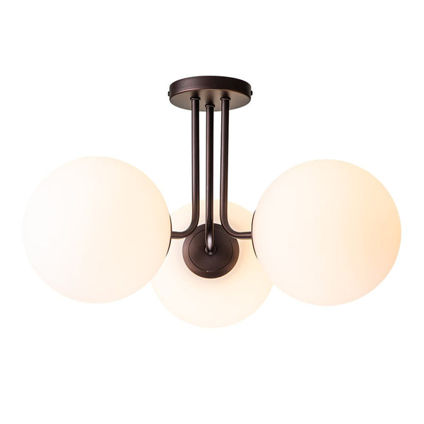 Chandelierias-3-Light Opal Glass Globe Semi-Flush Mount-Flush Mount--