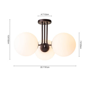 Chandelierias-3-Light Opal Glass Globe Semi-Flush Mount-Flush Mount--