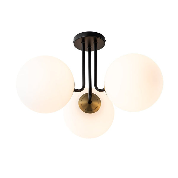 Chandelierias-3-Light Opal Glass Globe Semi-Flush Mount-Flush Mount-Nickel-