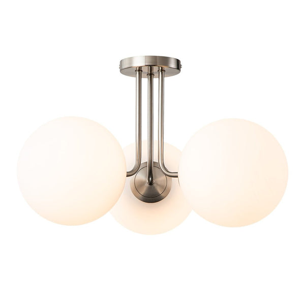 Chandelierias-3-Light Opal Glass Globe Semi-Flush Mount-Flush Mount-Nickel-