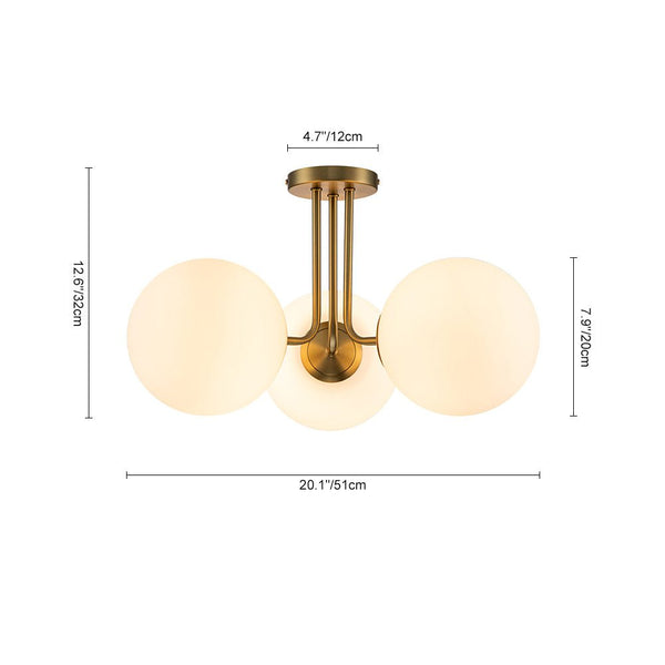 Chandelierias-3-Light Opal Glass Semi-Flush Mount-Semi Flush--