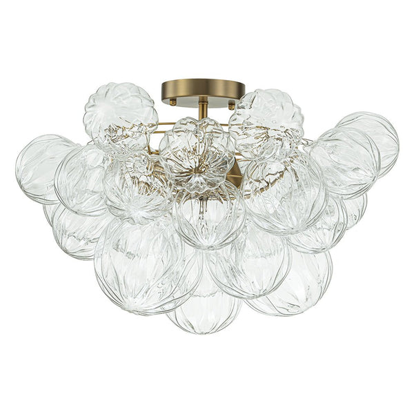 Chandelierias-3-Light Petals Textured Glass Bubble Semi-flush Mount-Chandeliers-Brass (Pre-order & Arrive in 2 Weeks)-