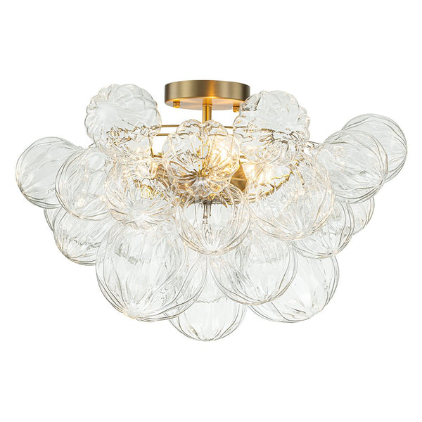 Chandelierias-3-Light Petals Textured Glass Bubble Semi-flush Mount-Chandeliers-Brass (Pre-order & Arrive in 2 Weeks)-