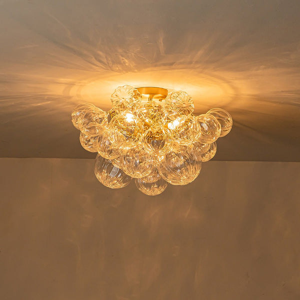 Chandelierias-3-Light Petals Textured Glass Bubble Semi-flush Mount-Chandeliers-Brass (Pre-order & Arrive in 2 Weeks)-