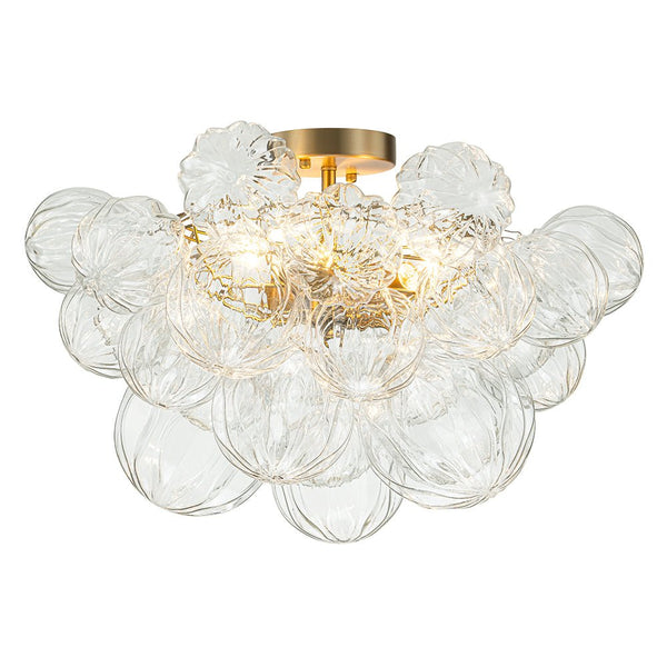 Chandelierias-3-Light Petals Textured Glass Bubble Semi-flush Mount-Chandeliers-Brass (Pre-order & Arrive in 2 Weeks)-