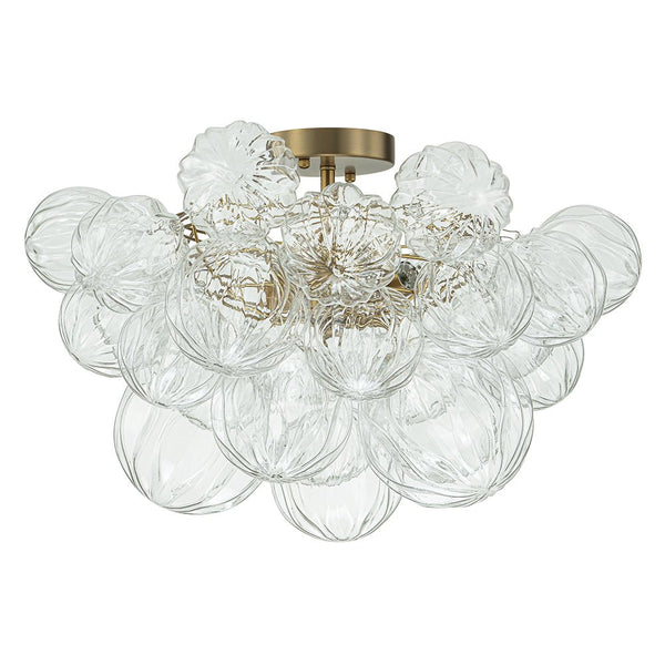 Chandelierias-3-Light Petals Textured Glass Bubble Semi-flush Mount-Chandeliers-Brass (Pre-order & Arrive in 2 Weeks)-