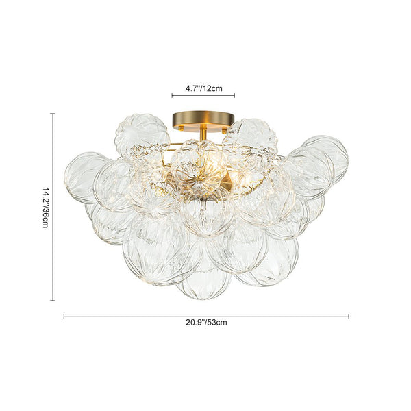 Chandelierias-3-Light Petals Textured Glass Bubble Semi-flush Mount-Chandeliers-Brass (Pre-order & Arrive in 2 Weeks)-